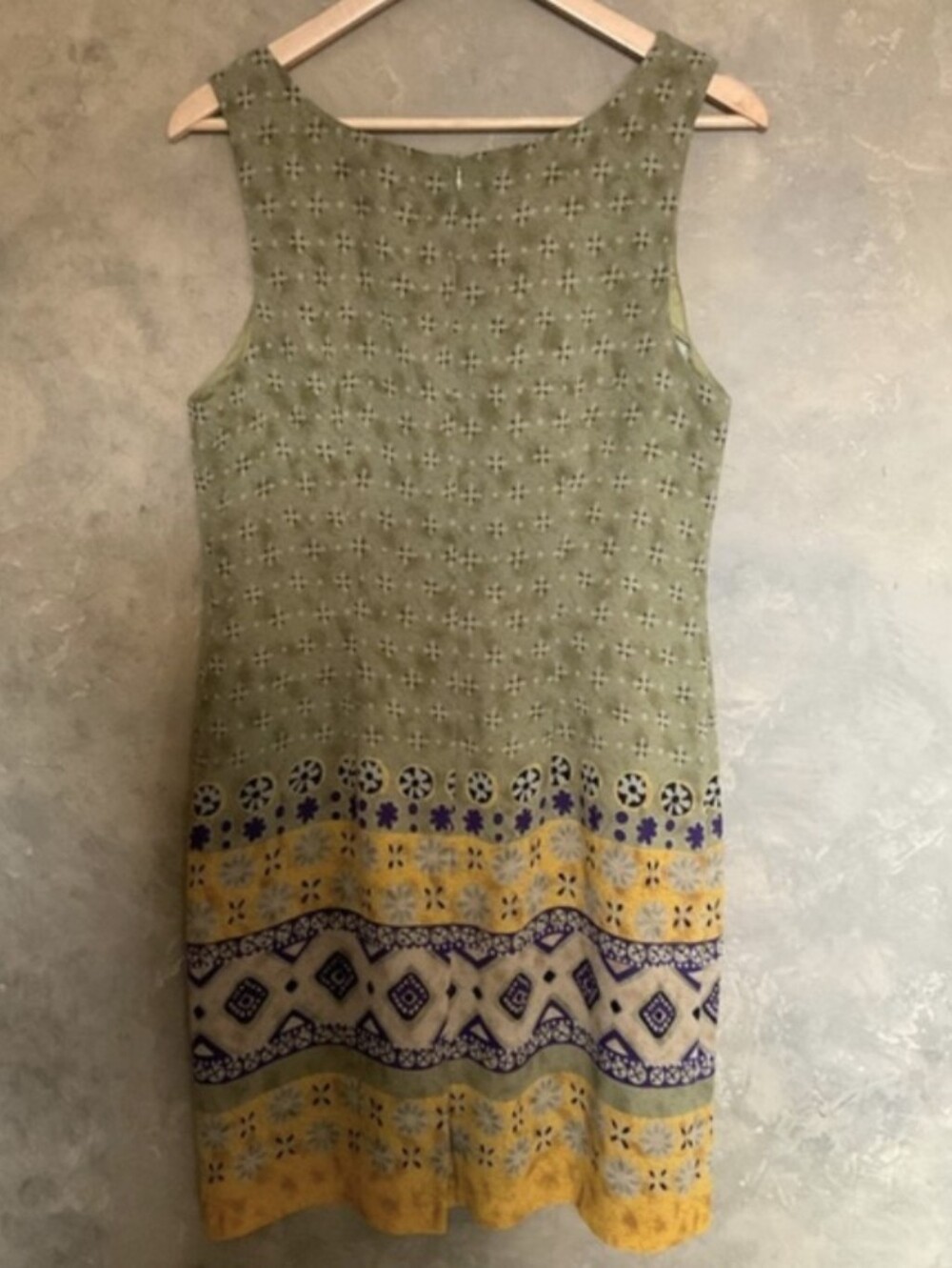 Vintage 90s Braemar Jeremy Scott Floral Batik Sheath Dress Green Purple 12 14